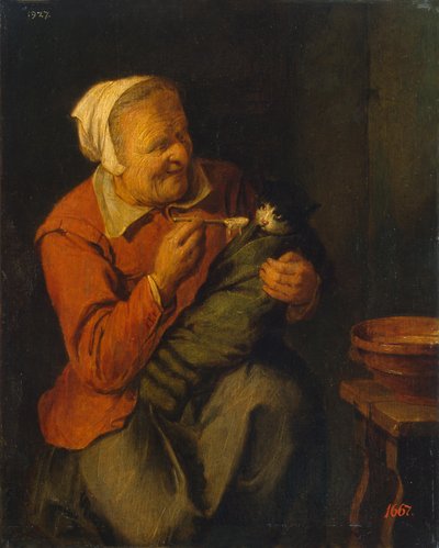 Peasant Woman with a Cat by David Ryckaert